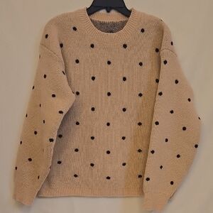 Warm Beige Sweater with Black Polka Dots